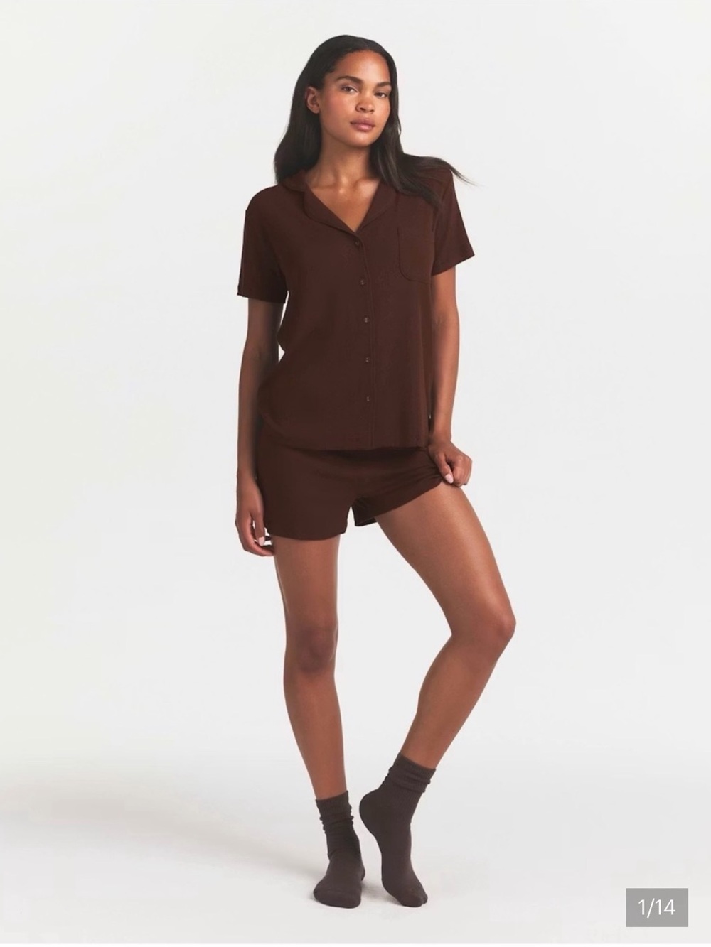 Skims Ribbed Knit Pajama set XL Top S bottom